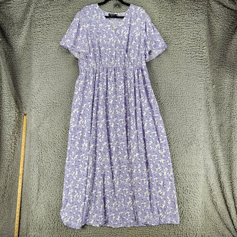 Kojooin Dress Womens 2XL Purple Floral Print Flutter Sleeve Maxi *GUC*